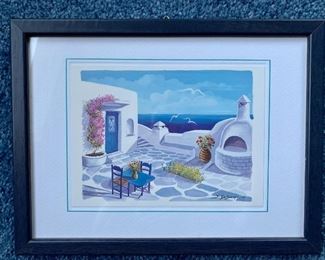 Item 177:  Small, Framed Greek Seaside Print No. 2:  $16