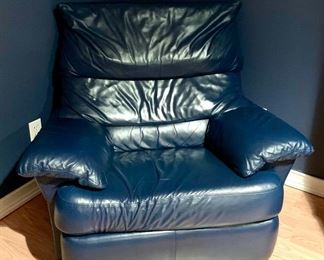 Item 93:  Blue Leather Recliner - 42"l x 18"w x 36"h:  $345