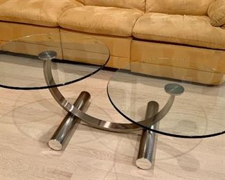 Item 151:  Contemporary glass and brushed chrome cocktail table - 52" x 18.5": $225