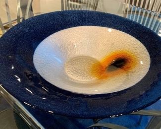 Item 90:  Decorative Dish, blue and pear with orange accent - 15" x 3.5":  $26