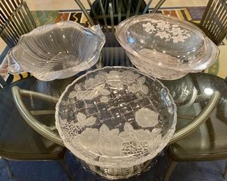 Item 157:  Three serving bowls/platters with frosted accents:  $34