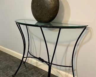 Item 158:  Metal and glass console table - 40.5"l x 16.5"w x 30.25"h: $68