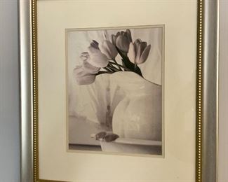 Item 165:  Silver frame, White pitcher with pink roses - 15.75" x 17.75": $38