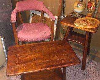 Arts and Crafts table pair and arm chair