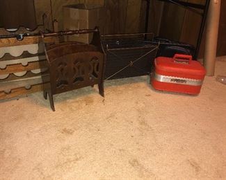 Mid century magazine rack, travel case, wooden magazine rack