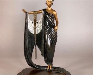 Erte (Romain de Tirtoff) (Russian/French 1892-1990) "Sophisticated Lady", Estimate $1,000 - $2,000. 1980, cold painted bronze with patina, signed Erte, with foundry mark for RKP INT. CORP. numbered 107/250.  Dimensions: 15.75 x 10 x 6 in.  Weight: 17.5 lbs. Condition: Minor patina/polychrome losses. BUYER'S PREMIUM 23%