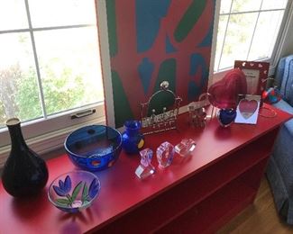 Kosta Boda, hand-blown pieces, acrylic bud vases, LOVE print on wood, and more!