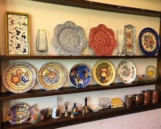 Service plates, bells and copper mugs