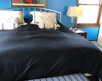 King Mattress (sleep to live - 800 series - NEW), bench, nightstands, solid glass lamps (2) and Appel signed/numbered print