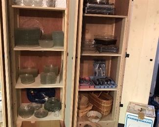 Glass dishes and casserole pans, large coffee pots and servers