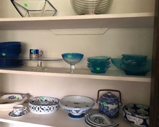 service pieces: ceramic, glass, crystal - Delft, Copenhagen, blown glass and more