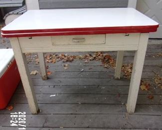 ENAMEL TOP TABLE WITH RED TRIM