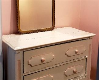 Three drawer chest & antique mirror