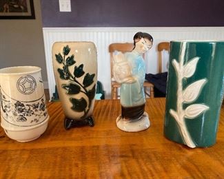 Starting Left tea cup, $10, Vase (SOLD) $12, Figurine $8; Vase $12