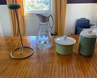Paper towel holder $15, Syrup bottle $10; Green set $12
