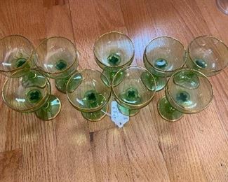 9 Green Cordial Glasses $12