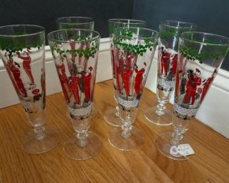7 Mid Century Libby? Men Playing Instruments beer Glasses $15