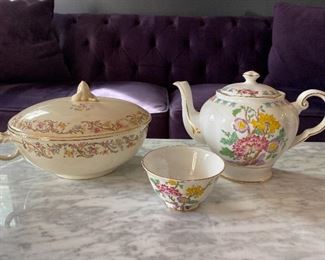 Vintage Casserole Dish $     Vintage English Tuscan Yuan Bone China Teapot and Cup $35 