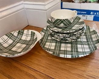 Royal China Underglaze Plaid Tartan Set $35