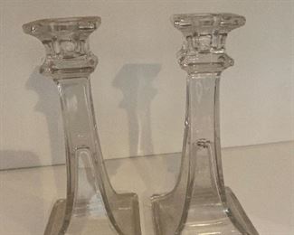 Vintage Pair Glass Candle Holders $22