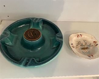 Vintage Hyde Park Ceramic Ashtray with D monogram, $12; Rt ashtray $6