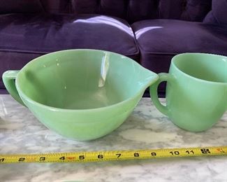 Jadeite batter bowl, (sold) $22; Sm batter cup, $15 (sold)