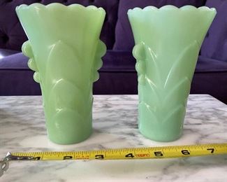 Art deco Jadeite vases, $22