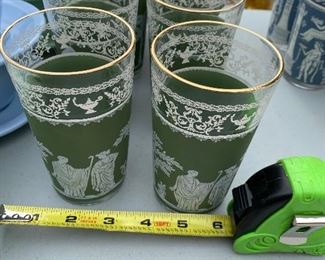8 Wedgewood 6" Glasses Green w/ Gold Trim $22