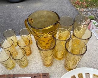 Vintage Anchor Hocking Lido Milano Amber/Gold Textured Pitcher and Glasses $45 (see lot in Part 1 too)