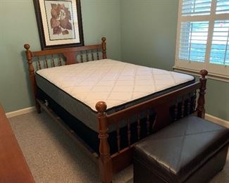#11	Westbury wooden full size headboard, footboard and Sealy Outfitters Custom Collection mattress	 $200.00 set
#12	Leather storage chest 32"x16"x17"	 $45.00 
