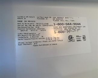#34	Frigidaire refrigerator 20.5 cu ft model #FRT21IL4FW8 2009	 $150.00 
