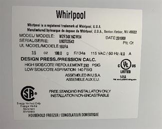 #35	Whirlpool frost free upright freezer model #WZF34X16BW04 2019	 $350.00 
