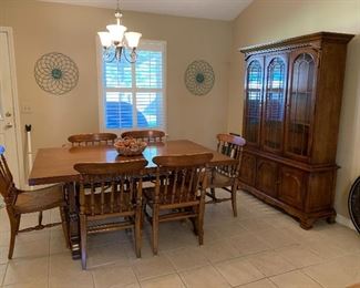 #7	Dining table with 6 Thomasville chairs and table pads 44"x66"x30"	 SOLD
#8	Thomasville china cabinet. One piece. 52"x16"x75"	 $175.00 
