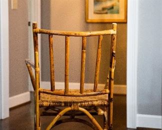 Lot 2- Bamboo Chair w/ Woven Seat, in Great Shape, 36" h x 25 1/2" w x 22" d, $75