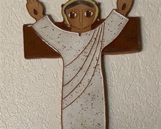 Jesus on Cross Maur Van Doorslaer Ceramic Art 12x8.5in