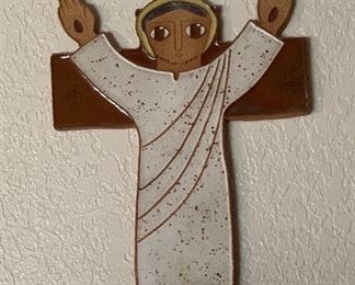 Jesus on Cross Maur Van Doorslaer Ceramic Art	12x8.5in	