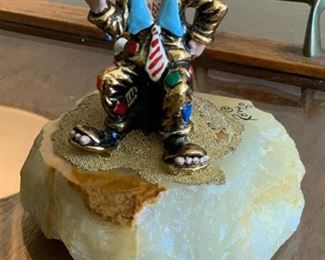 Ron Lee Sculpture Hitchhiker Clown Tramp Brass & Onyx 4.5x 4.5x4in