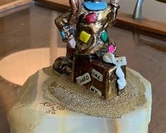 Ron Lee Sculpture Hitchhiker Clown Tramp Brass & Onyx 4.5x 4.5x4in