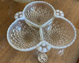 3p Fenton Hobnail White Opalescent Bowls/Dish Largest : 2.25x7.5x6.75in`