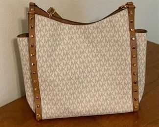 Michael Kors Signature Newbury Studded Leather Purse Shoulder Tote 12x12x5in 10in Drop HxWxD
