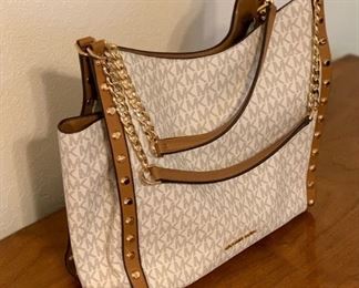 Michael Kors Signature Newbury Studded Leather Purse Shoulder Tote	12x12x5in 10in Drop	HxWxD
