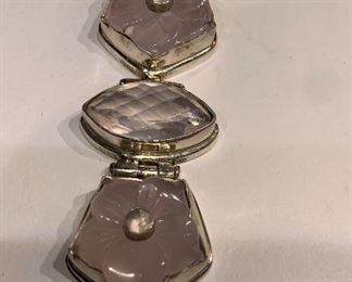 925 Silver and Rose Quartz Flower bracelet