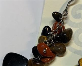 Sajen 925 Earrings Dangle with onyx, tiger eye stones