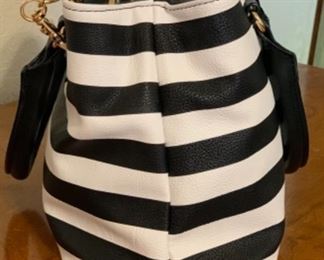 Betsey Johnson Handbag Pebbled Leather Black/White Purse	8x10x5in