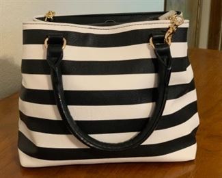 Betsey Johnson Handbag Pebbled Leather Black/White Purse 8x10x5in