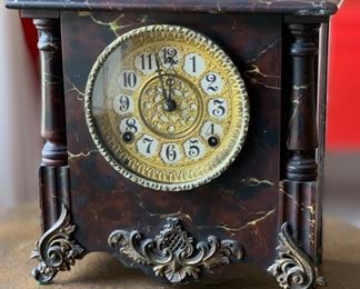 Antique Gilbert Faux Marble Mantel Clock	11.5x11.5x5in	HxWxD
