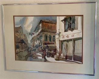 *Original* Art Watercolor Old Singapore SENG Painting	21x28x.5in	HxWxD
