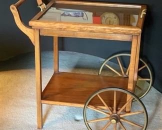 Vintage Wood Bar Cart /Tea Trolly	29x18x29in	HxWxD
