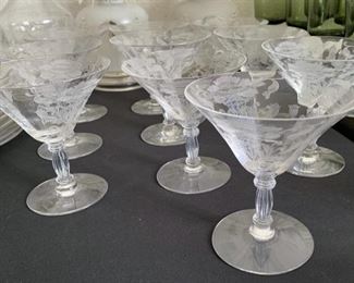 Set of 10 Fostoria Lotus Etched Martini Glasses	4.5in H x 4.25in Diameter	
