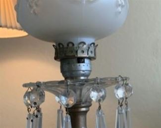 2pc Antique Crystal Lamps	16in H	